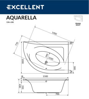 Ванна акриловая Excellent Aquarella L 150 x 100 см